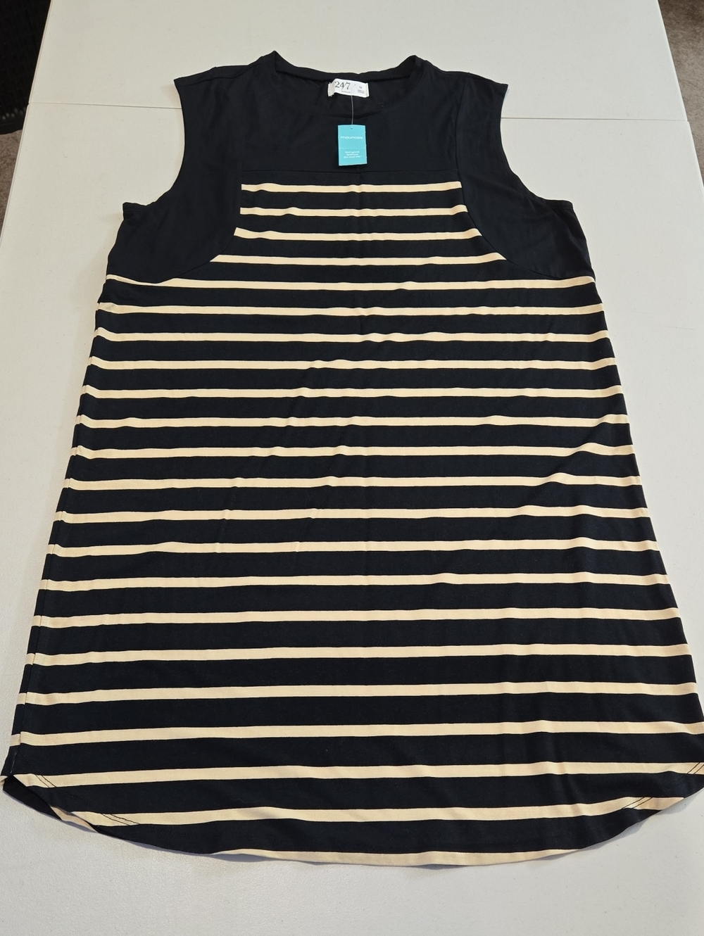 Maurices 24/7 Sleeveless Black and Cream Striped Women’s Tank Dress